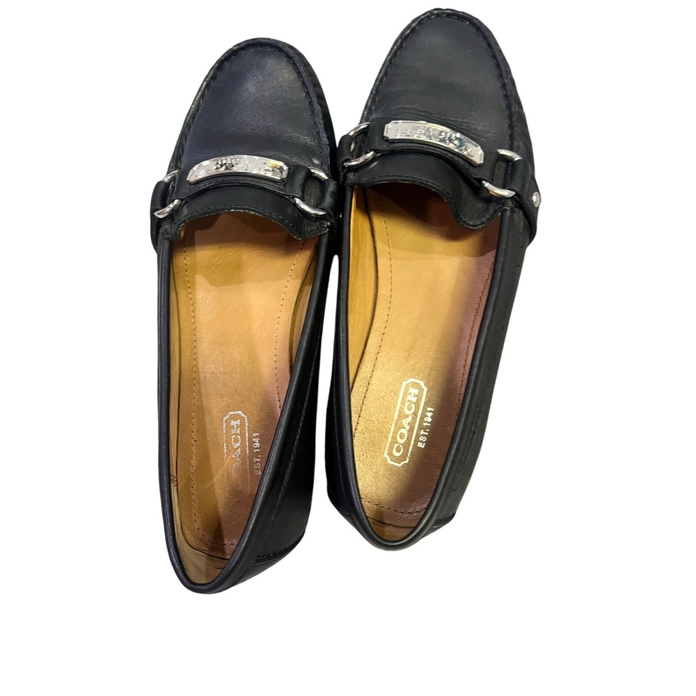 Coach Felisha Black‎ Leather Driving Loafers Women's 7B Logo Flats Office Work